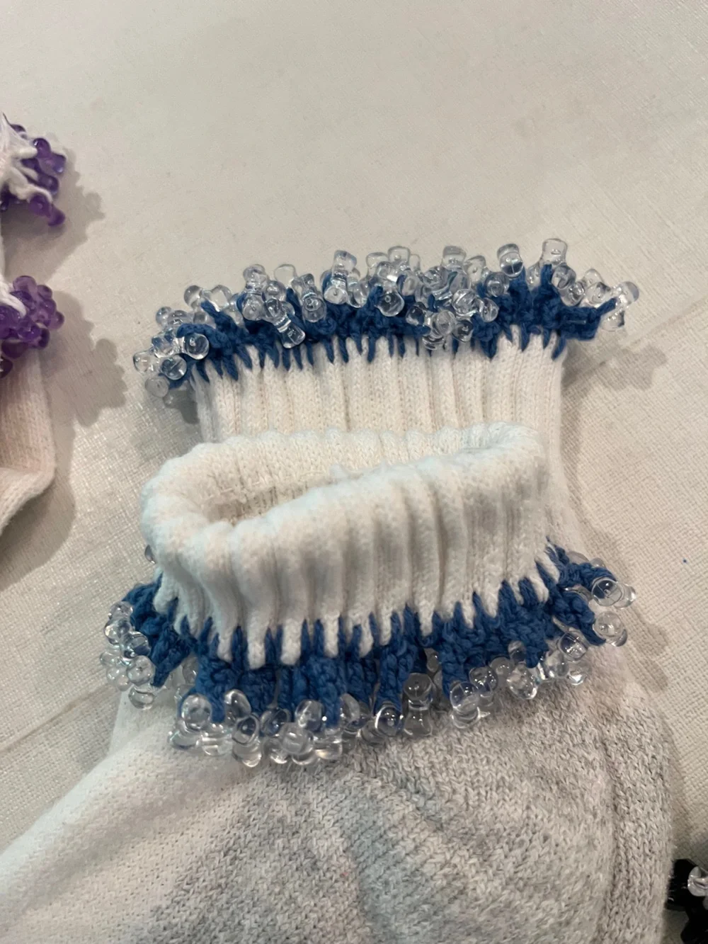 Vintage handmade heavily beaded fold over ankle sock bundle. GUC!